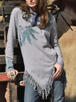Load image into Gallery viewer, Casual printed long-sleeved fringed top
