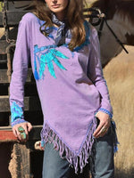 Load image into Gallery viewer, Casual printed long-sleeved fringed top
