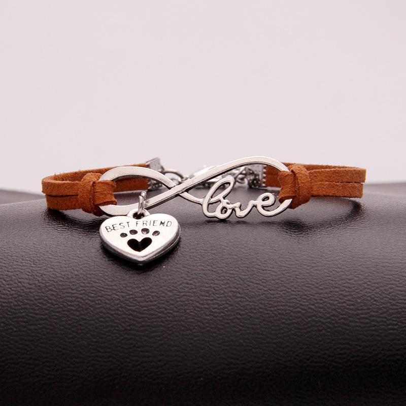 Ladies "infinity best friend" love dog paw pendant bracelet