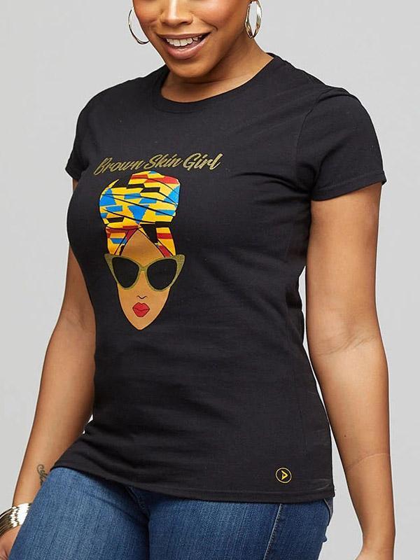 Ladies African print cartoon avatar T-shirt