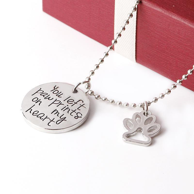 Fashion dog paw necklace "you left paw prints on my heart"