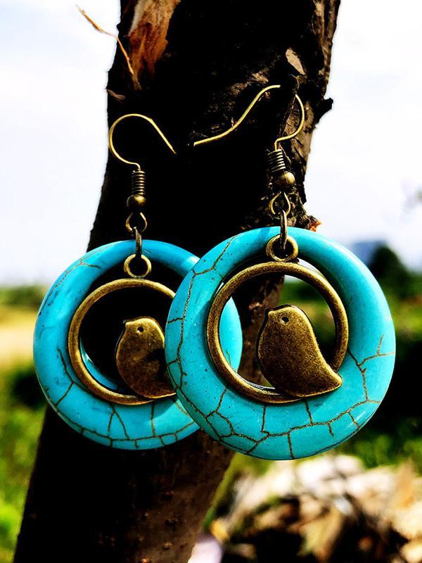 Bohemian Natural Turquoise Earrings Bird Nest Earrings