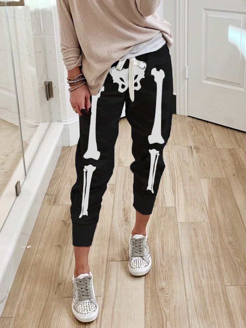 Women's Halloween Skull Print Casual Pants