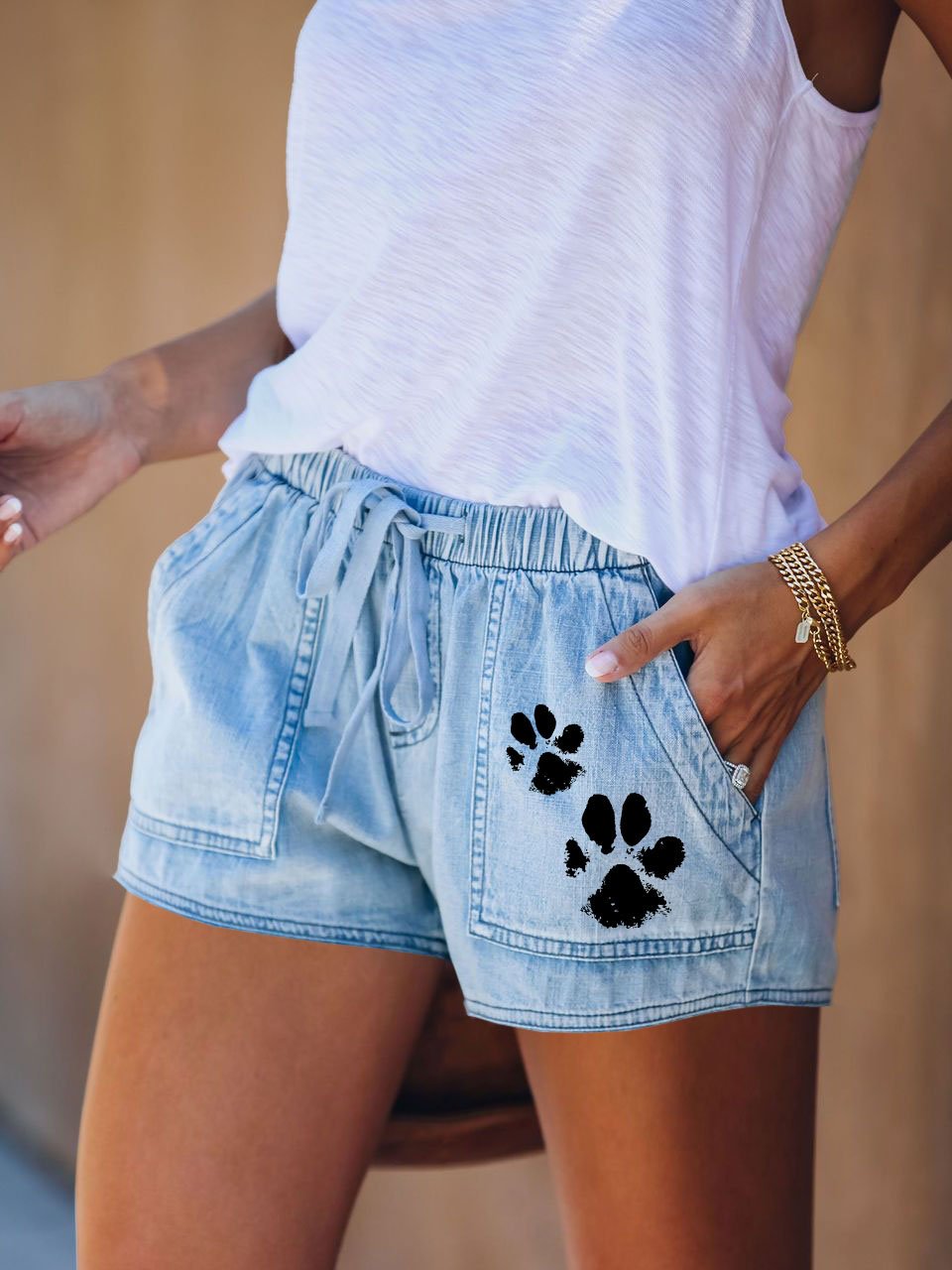 Dog Paw Print Casual Shorts With Pocket