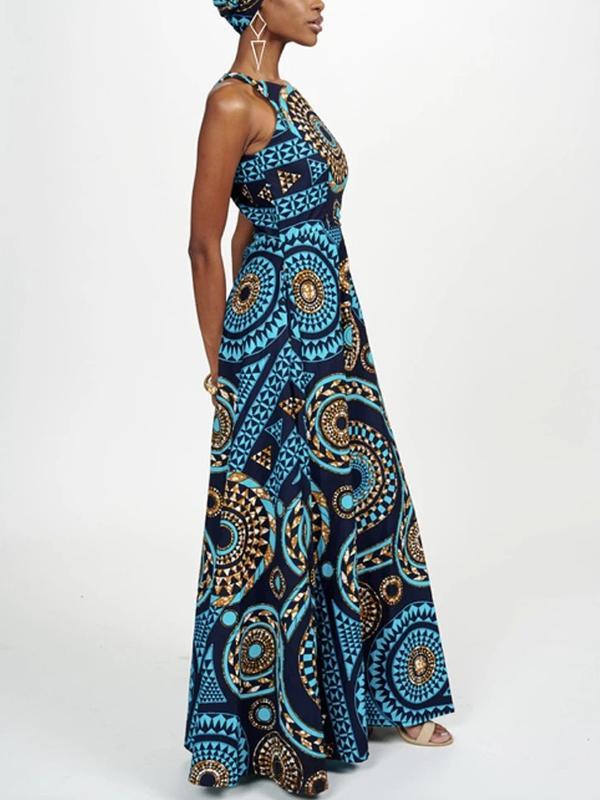 Women's sleeveless African print maxi dress