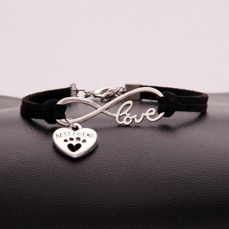 Ladies "infinity best friend" love dog paw pendant bracelet