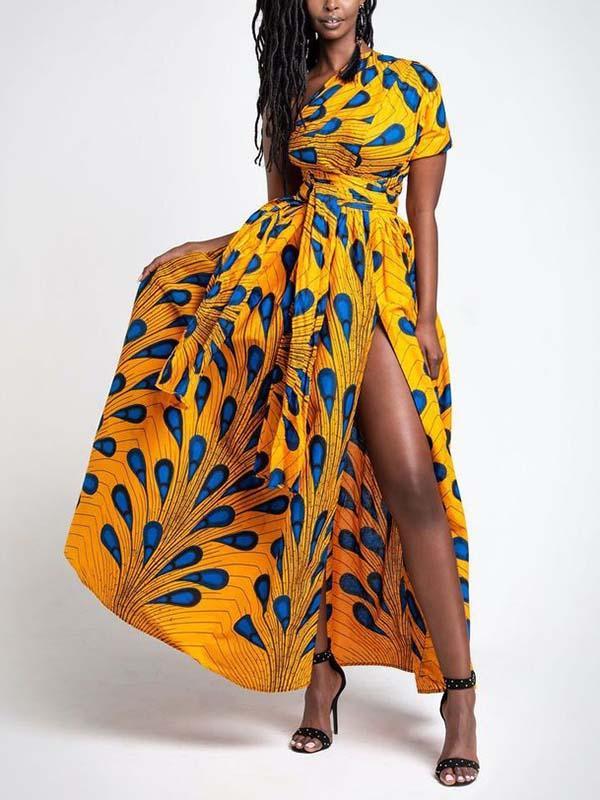 Ladies Sexy African Print Multi-Pattern Dress