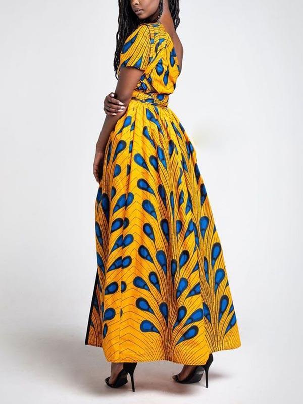Ladies Sexy African Print Multi-Pattern Dress