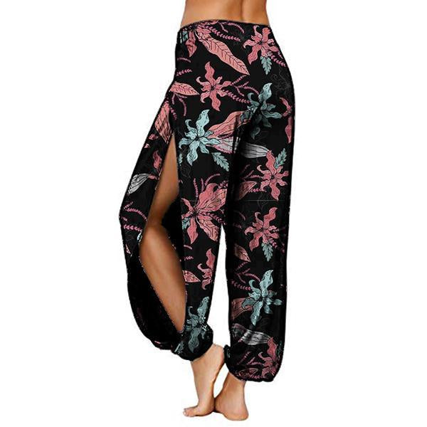 Flower Printed Side Slit Boho Harem Pants