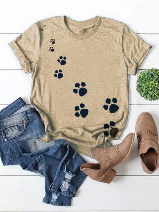 Women's Cute Dog Paw Print Short Sleeve T-Shirt