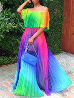 Load image into Gallery viewer, Colorful Gadient Word Shoulder Pleated Dress
