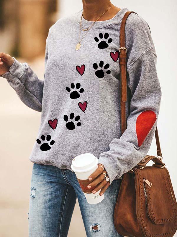 Women's casual round neck dog paw print sweater