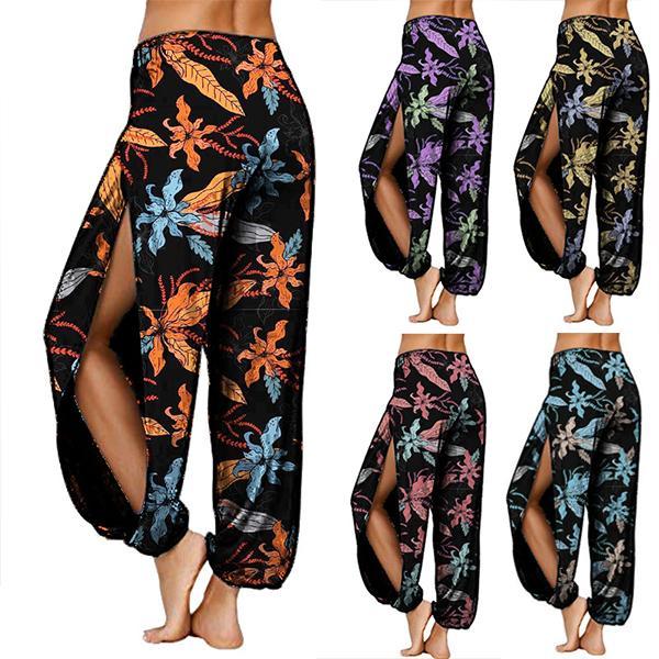 Flower Printed Side Slit Boho Harem Pants