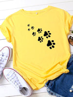 Load image into Gallery viewer, Casual dog paw print crew neck T-shirt
