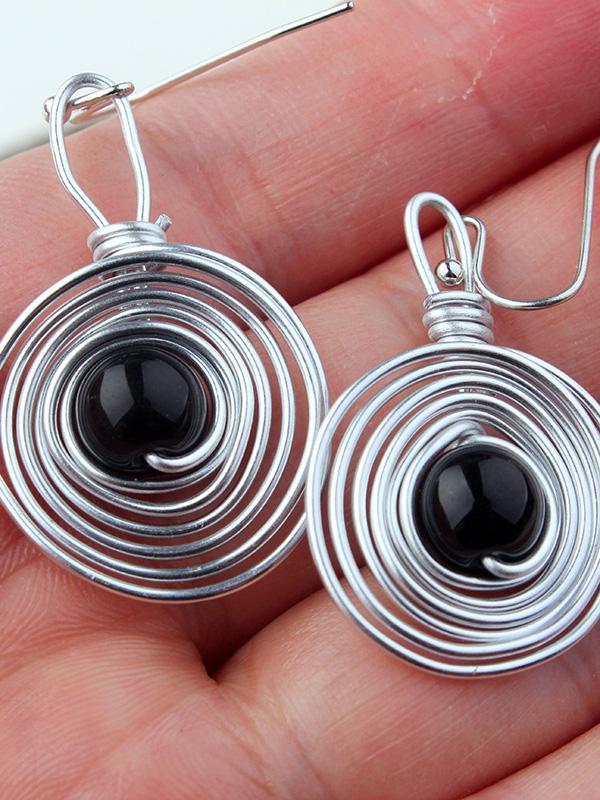 Natural bead Infinity Ring Earrings Vintage Punk Metal Winding Earrings