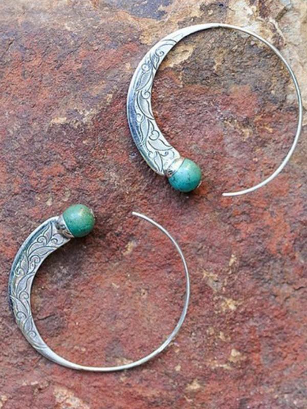 Vintage ethnic style ancient silver turquoise earrings