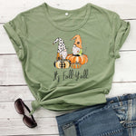 Load image into Gallery viewer, Women&#39;s Thanksgiving Fall Plaid Pumpkin Gnomies Print T-shirt
