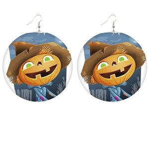 Halloween wooden pumpkin castle bat ghost earrings