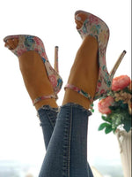 Load image into Gallery viewer, Floral Peep Toe Ankle Strap Heeled Sandals
