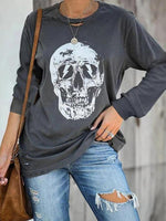 Load image into Gallery viewer, Women&#39;s skull print long sleeve loose T-shirt

