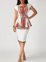 Load image into Gallery viewer, Women&#39;s printed short-sleeved slim skirt two-piece suit

