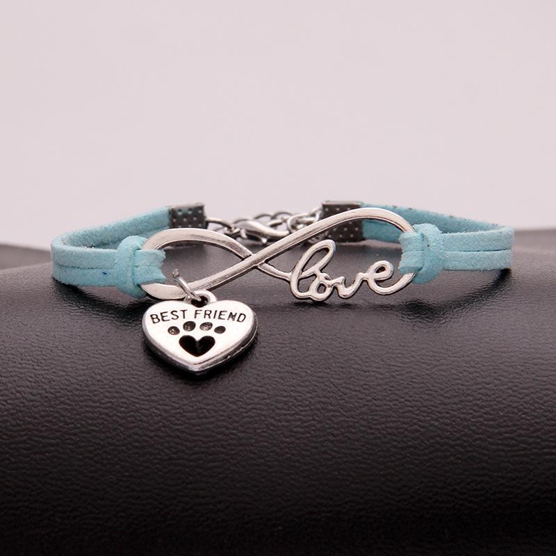 Ladies "infinity best friend" love dog paw pendant bracelet