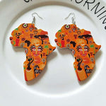 Load image into Gallery viewer, Patterned geometric map wooden earrings
