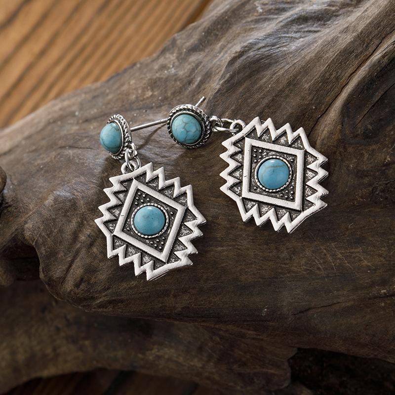 Vintage Thai Silver Dragon Crystal Turquoise Earrings