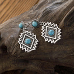 Load image into Gallery viewer, Vintage Thai Silver Dragon Crystal Turquoise Earrings
