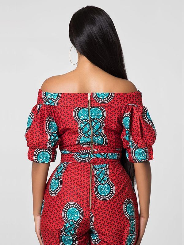 Women's Ethnic Lantern Sleeve Strapless Jumpsuit