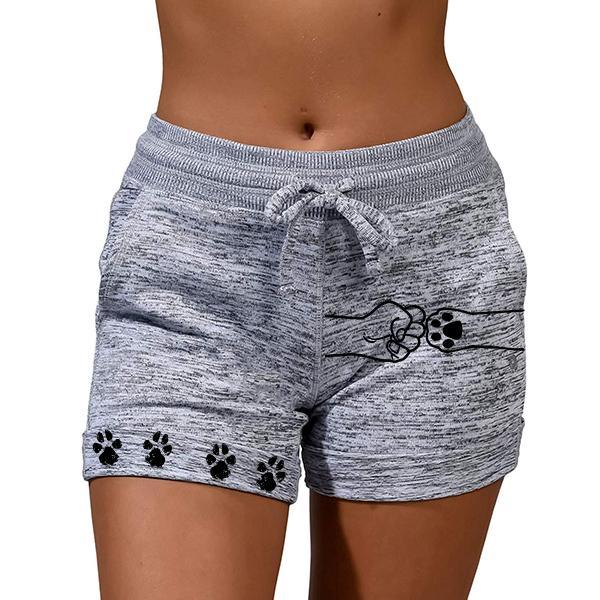 Women's Fist And Dog Paw Print Drawstring Stretchy Soft Shorts
