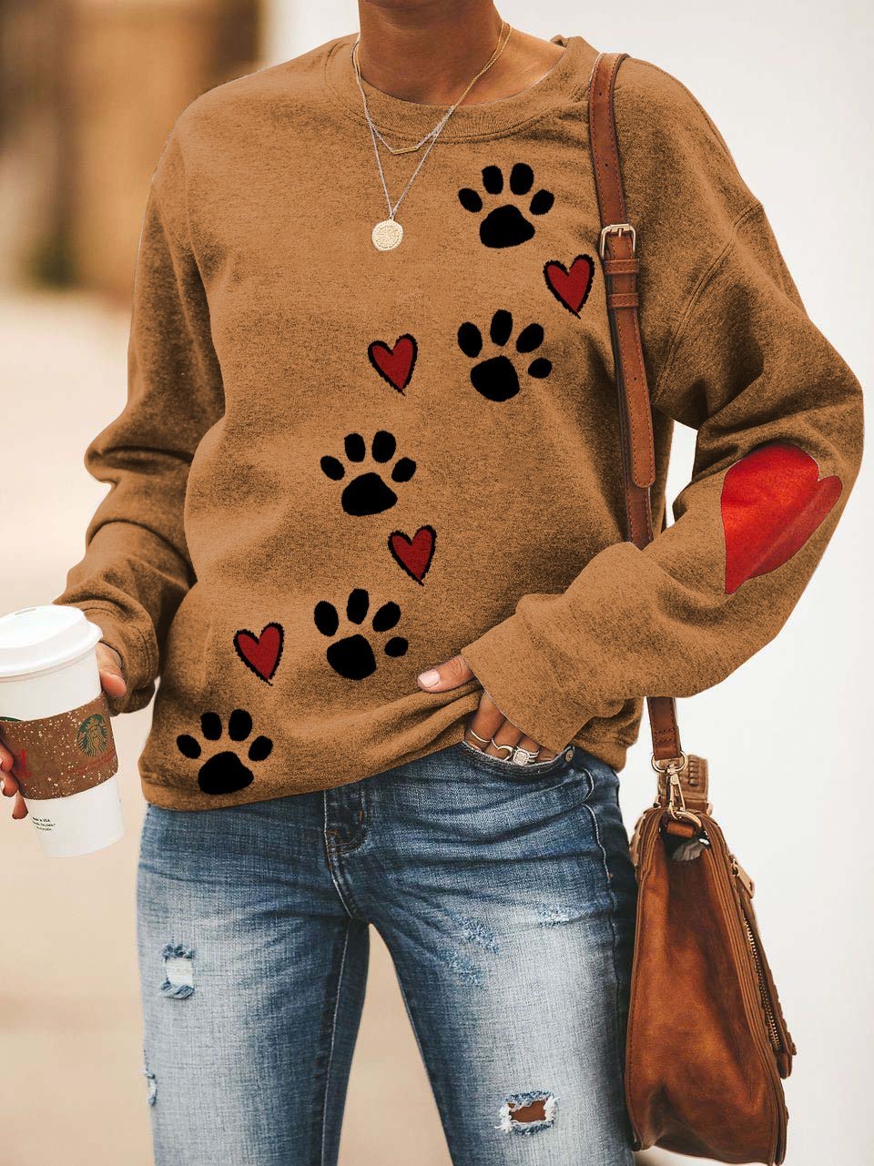 Women's casual round neck dog paw print sweater