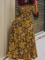Load image into Gallery viewer, Retro Flared Sleeve African Print Lace-up Maxi Dress
