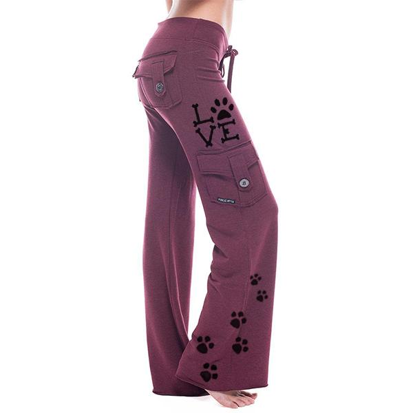 Women's Love Dog Paw Print Stretchy Soft Eco-friendly Bamboo Pocket Yoga Pants