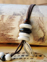 Load image into Gallery viewer, Retro ethnic ceramic sweater chain leaf necklace women&#39;s pure knit sweater chain
