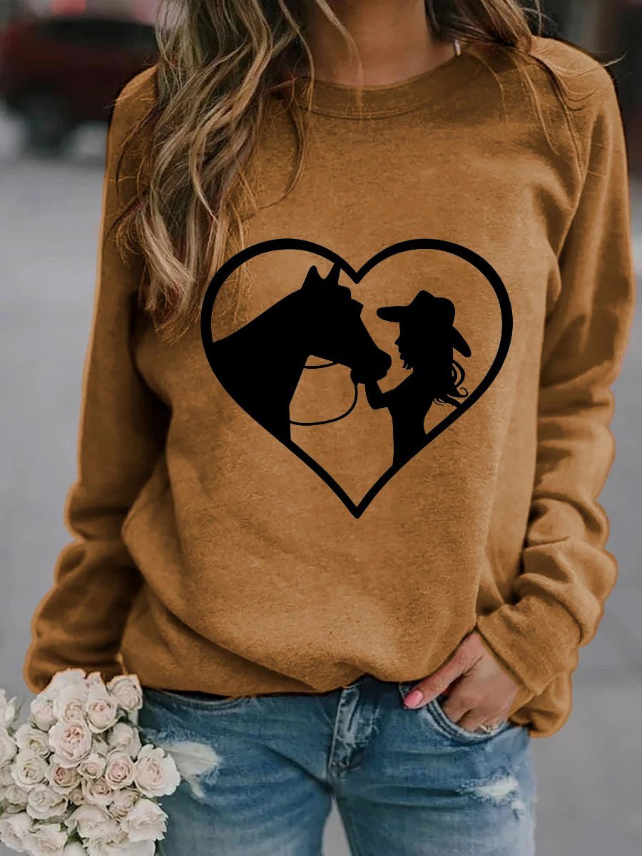 Girl And Horse Love Print Long Sleeve Sweatshirt