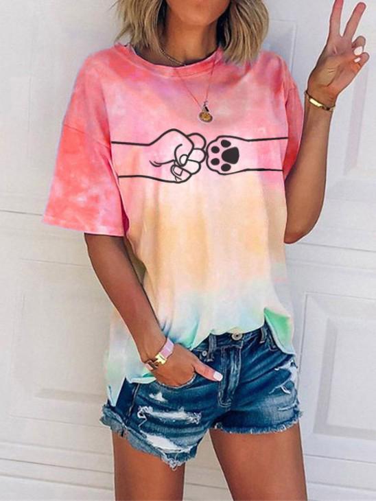 Ladies Fist And Dog Paw Print Tie-Dye T-shirt