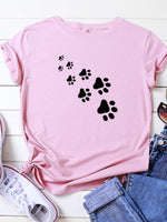 Load image into Gallery viewer, Casual dog paw print crew neck T-shirt

