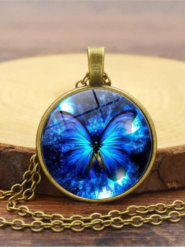 Blue Butterfly Time Gem Necklace