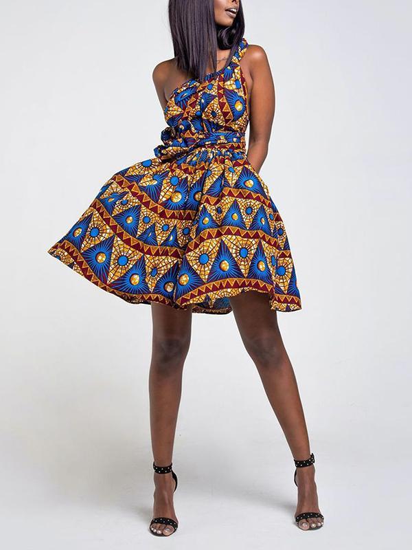 Sexy Printed Irregular Backless Strap Dress