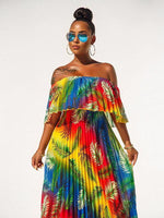 Load image into Gallery viewer, Colorful Gadient Word Shoulder Pleated Dress
