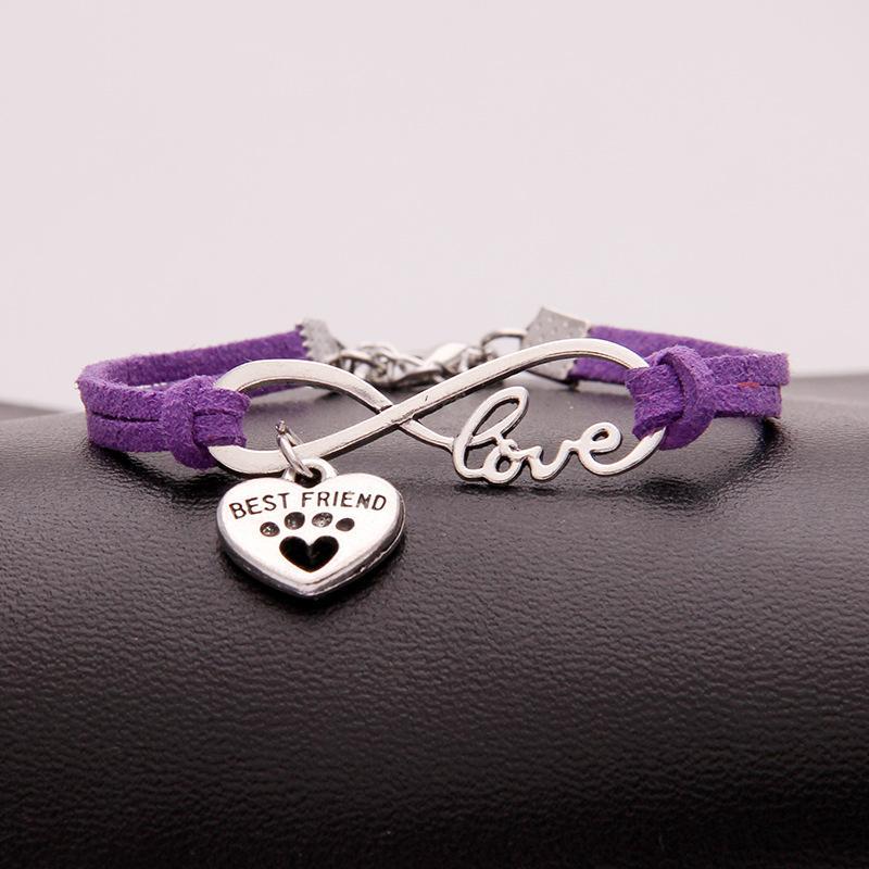 Ladies "infinity best friend" love dog paw pendant bracelet