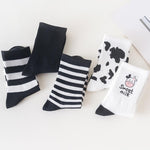 Load image into Gallery viewer, Women&#39;s Black and white cow striped black all-match sports stockings
