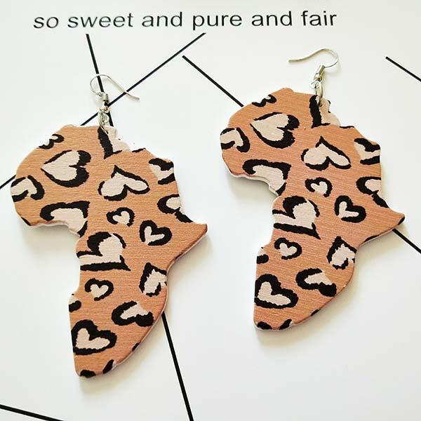 Patterned geometric map wooden earrings