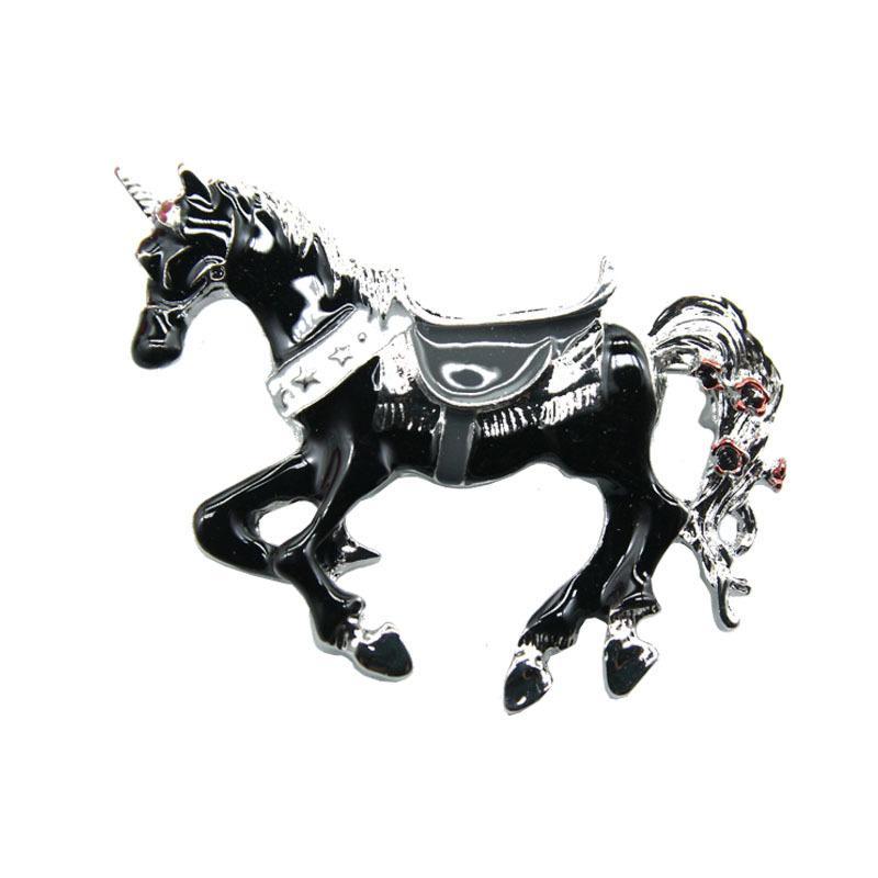 Retro wild black horse unicorn brooch