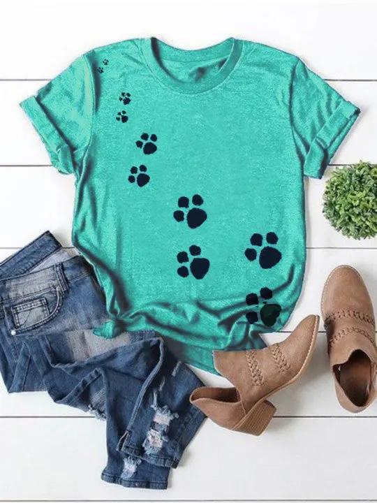 Women's Cute Dog Paw Print Short Sleeve T-Shirt