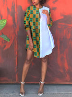 Load image into Gallery viewer, Casual stitching printed long-sleeved shirt dress
