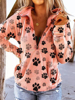 Load image into Gallery viewer, Ladies dog paw print V-neck zipper sweater
