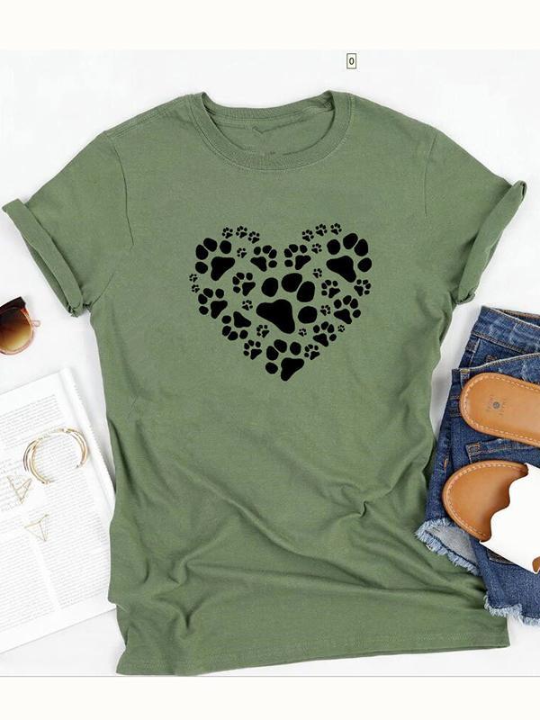 Casual love dog paw print T-shirt