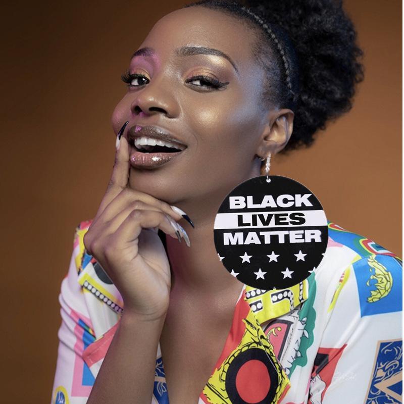 Exaggerated Wooden Letter Print Earrings